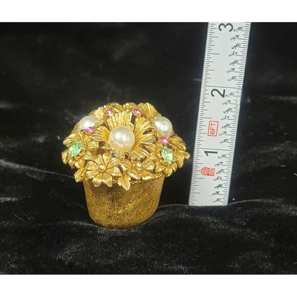 Vintage Florenza Gold-Toned Floral Trinket Box - Picture 5 of 13